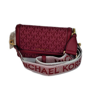 Michael Kors Jet Set Logo Print Woven SM Phone Crossbody-Mulberry/Burgundy-NWT